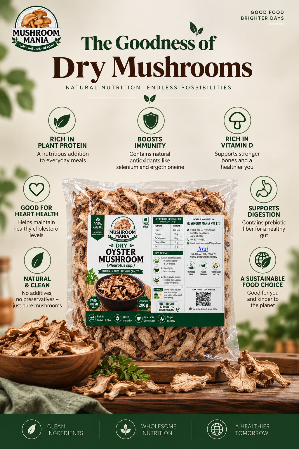 Dry Oyster Mushroom 200g