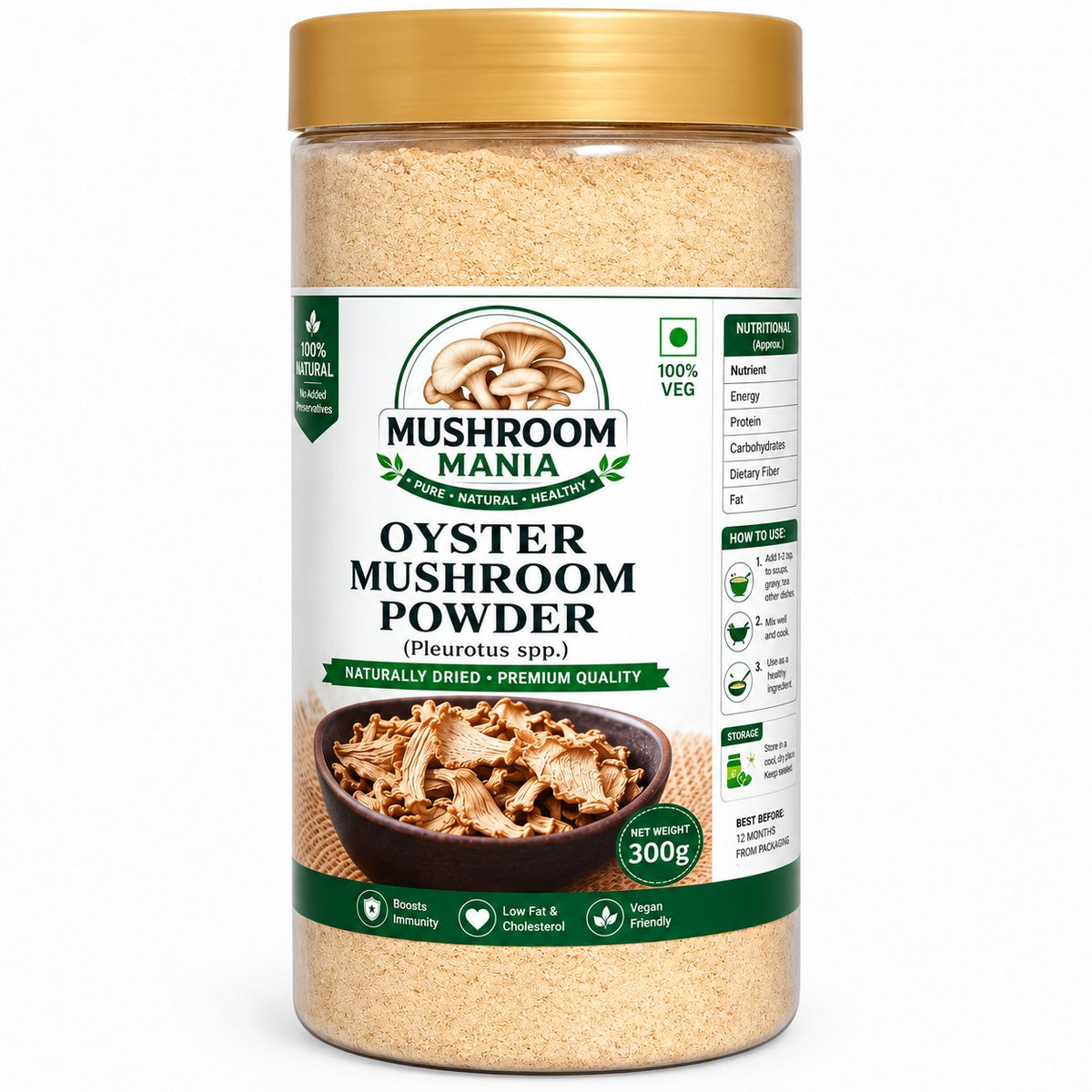 Oyster Mushroom Powder | 300g | Rich in Protein | Vitamins | Fiber and Minerals | Zero fat